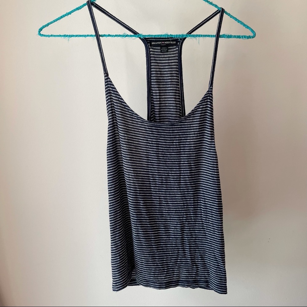 Brandy Melville Blue and White Striped Tank Top